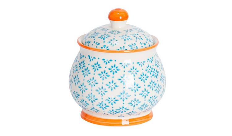 Nicola Spring Hand-Printed Sugar Bowl - Blue