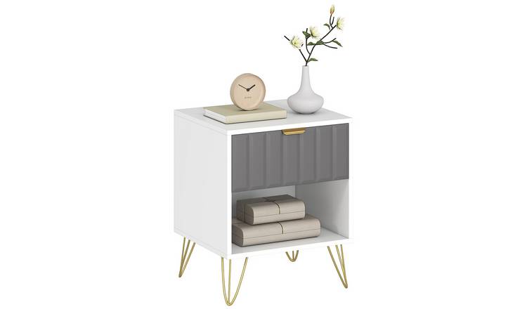 HOMCOM Modern Bedside Table with Drawer and Open Compartment - White
