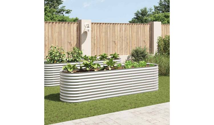 Walplus Galvanised Steel Raised Garden Bed - Silver - 320 x 80 x 81 cm