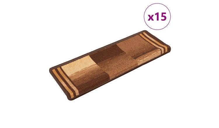 Walplus Pack of 15 Self-Adhesive 3 mm Pile Stair Mats - Brown - 65 x 21 cm