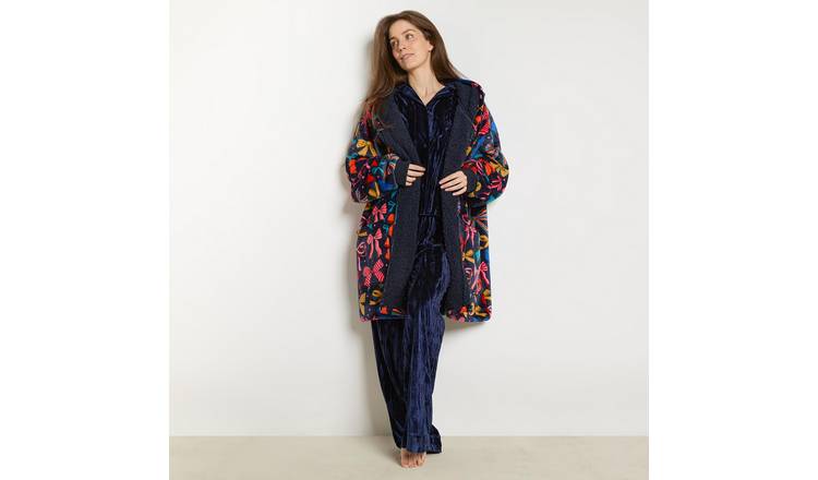 OHS Multi Bow Print Zipper Hoodie Blanket - One Size - Navy
