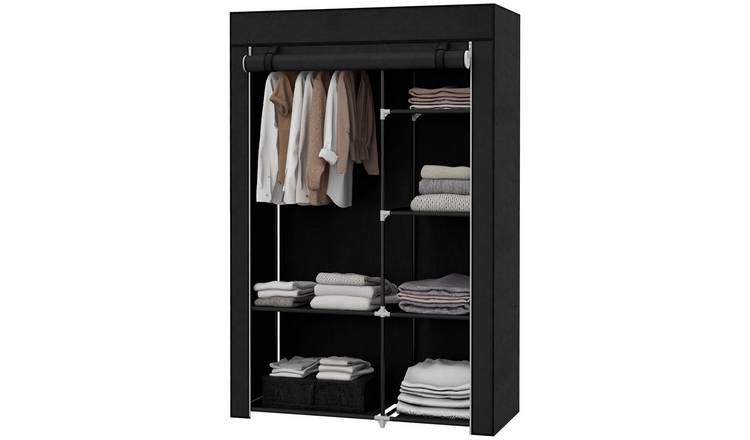 HOMCOM Foldable Fabric Wardrobe with 6 Shelves and Hanging Rail - Black