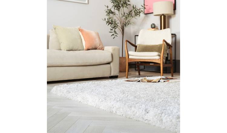 Mega Flooring White Shaggy Plain Rug - 120 x 170cm