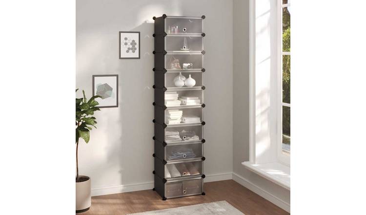 Walplus Plastic Shoe Rack - Black - 44 x 32 x 174 cm