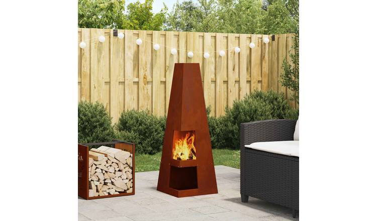 Walplus Steel Fire Pit Weather - Brown - 35 x 35 x 100 cm