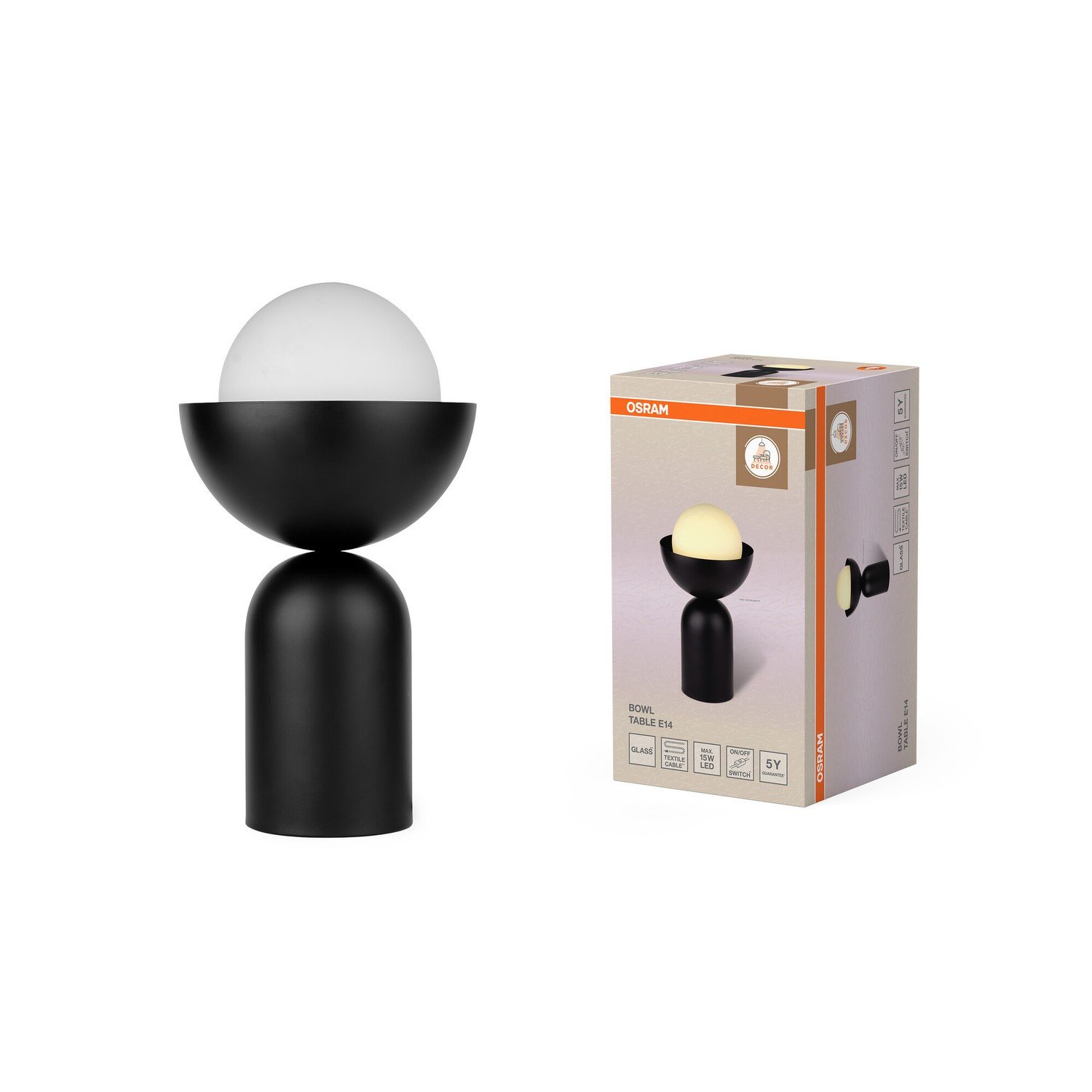 Osram Decor Bowl E14 Modern Decorative Bedside Desk Table Lamp - Black - Image 4