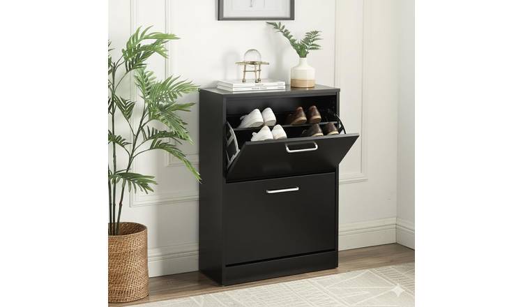 Home Treats 2 Door Shoe Storage Cupboard - Black