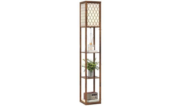 HOMCOM Modern Floor Lamp with Fabric Lampshade - Rustic Brown