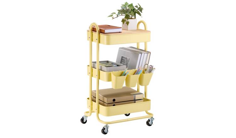 Vonhaus 3 Tier Steel & Bamboo Storage Trolley - Yellow
