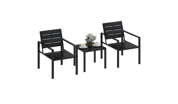 Outsunny 2 Seater Metal Outdoor Garden Bistro Set with Plastic Top - Black