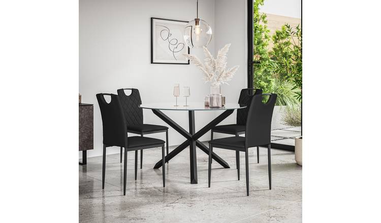 Furniture Online Malvern Monza Glass Top Dining Table & 4 Black Chairs