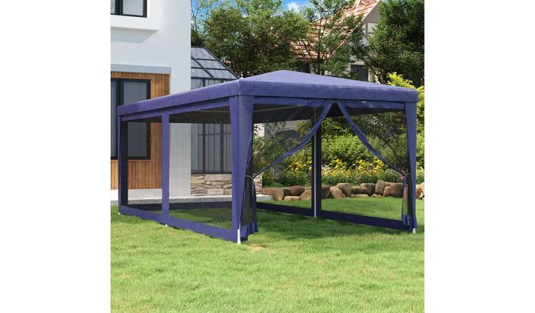 Walplus 3 x 6 m HDPE Party Tent with 6 Mesh Sidewalls - Blue