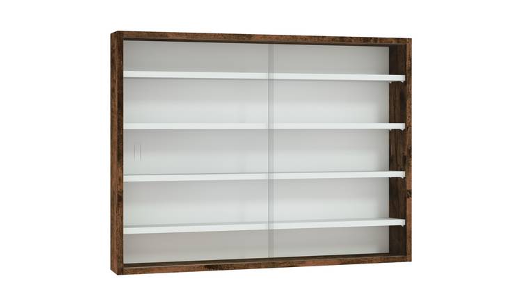HOMCOM 5 Tier Wall Mounted Display Cabinet Glass Doors - Rustic Brown