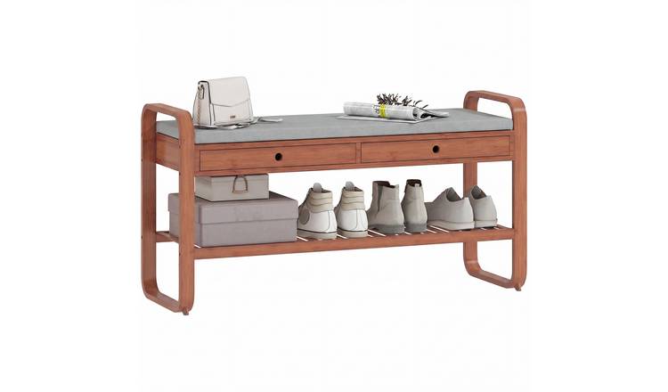 HOMCOM Shoe Bench with 2 Drawers and Bamboo Frame - Dark Brown