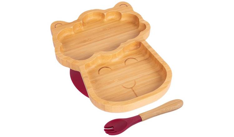 Tiny Dining Bamboo Llama Baby Weaning Plate & Fork Set - Red