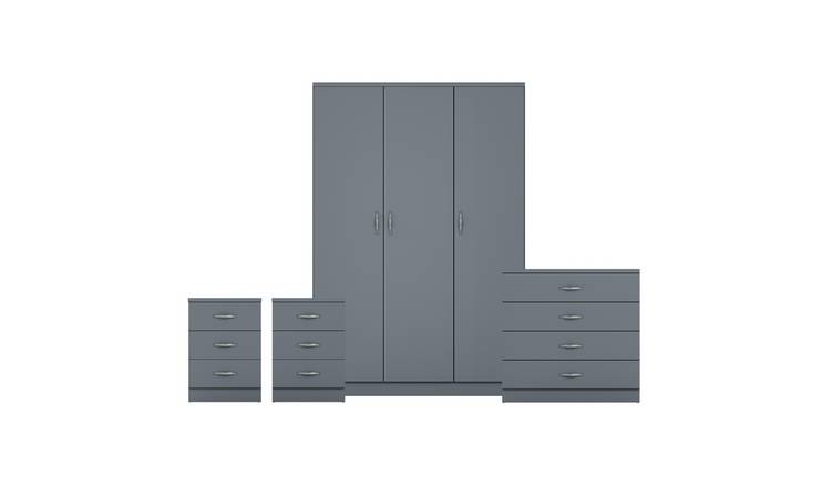 Vida Designs Riano Bedroom Set (Bedsides, 4 Drawer Chest, 3 Door Wardrobe)- Grey