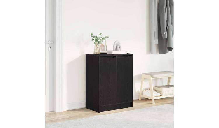 Walplus Engineered Wood Shoe Cabinet - Black Oak - 57 x 34 x 76 cm