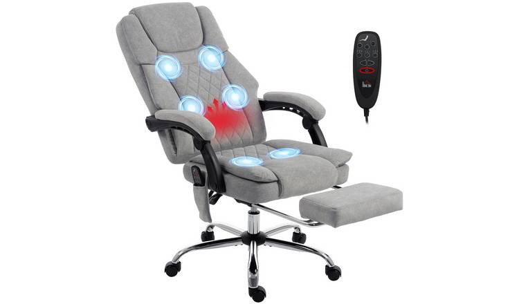 HOMCOM Velvet Adjustable Swivel Massage Reclining Office Chair - Grey