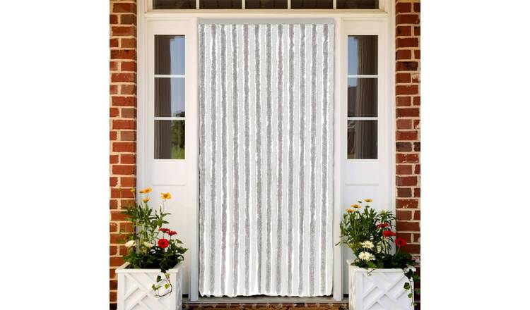Walplus Chenille Fly Door Curtain - Light Grey and White - 100 x 220 cm