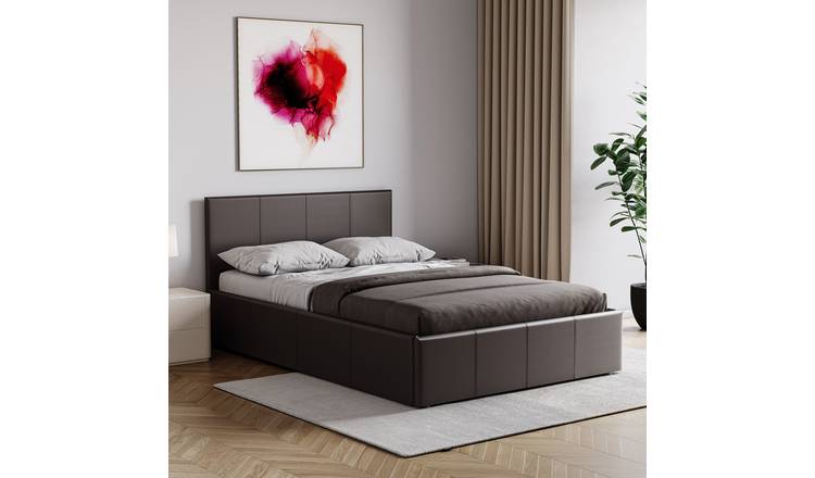 Vida Designs Lisbon Small Double Ottoman Faux Leather Storage Bed - Brown
