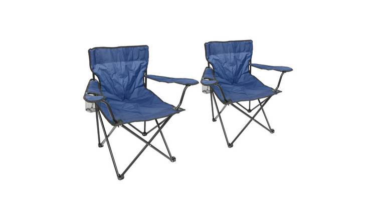 Harbour Housewares Folding Canvas Camping Chairs - Matt Black/Navy - Pack of 2