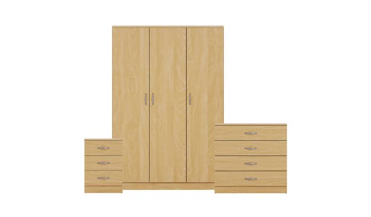 Vida Designs Riano Bedroom Set (Bedside, 4 Drawer Chest, 3 Door Wardrobe) - Pine