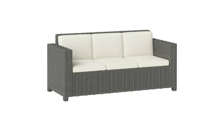 Outsunny 3 Seater Rattan Sofa with Thick Padded Cushion - Cream
