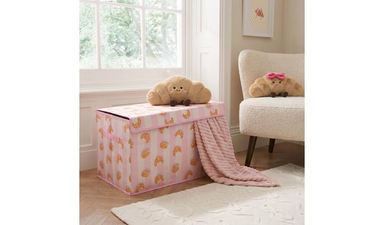 OHS Croissant Print Large Collapsible Storage Box With Lid - Pink/White