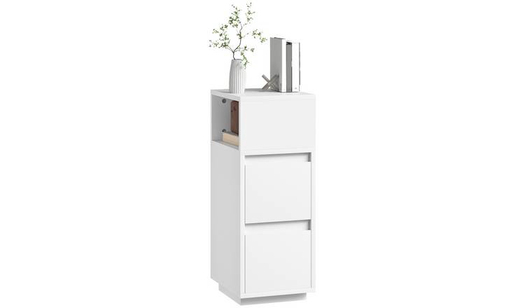 HOMCOM Slim Bedside Table with Shelf and 2 Drawers - White