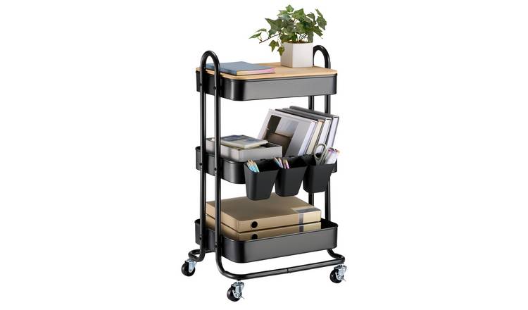 Vonhaus 3 Tier Steel & Bamboo Storage Trolley - Black