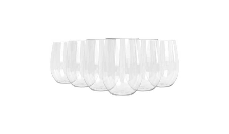 Argon Tableware Reusable Plastic Stemless Wine Glasses - 480ml - Pack of 6