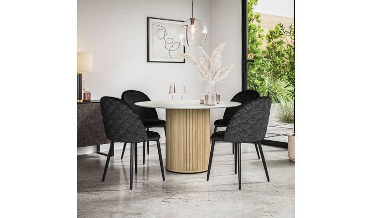 Furniture Online Arlo Raye Marble Top w Oak Legs Dining Table & 4 Black Chairs