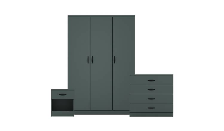 Vida Designs Riano Bedroom Set (Bedside - 4 Drawer Chest - Wardrobe) - Green