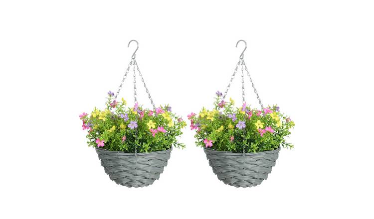 HOMCOM Set of 2 Artificial Hanging Cosmos Flowers with Basket- Multi Colored