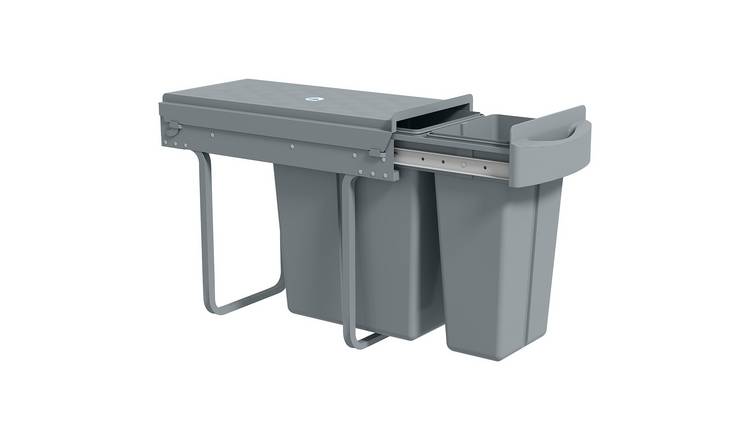HOMCOM 30L Under Sink Pull Out Bin With 2 Removable Compartments - Grey