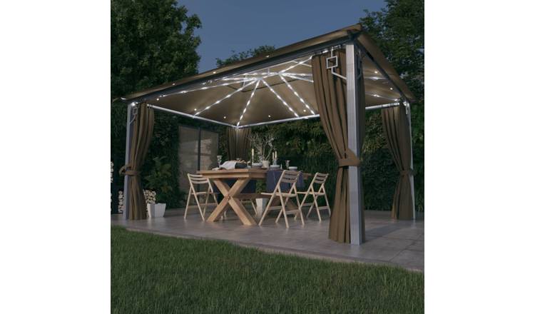 Walplus 4 x 3 m Aluminium Gazebo with Curtain and LED Lights - Taupe