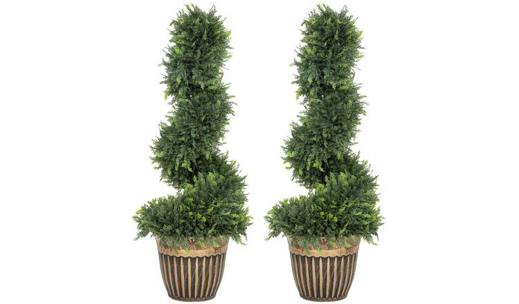 HOMCOM Set of 2 3FT Artificial Topiary Spiral Cypress Trees - Green