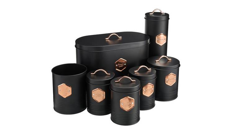 Cooks Professional 7 Piece Kitchen Cannister Storage Set - Black/Copper