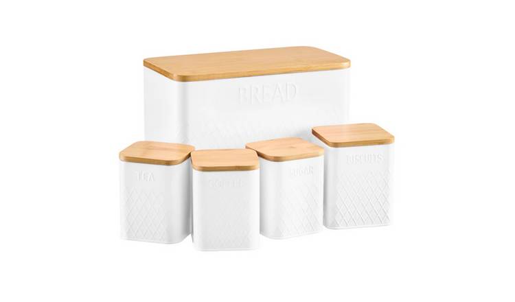 Cooks Professional 5 Piece Square Kitchen Storage Set with Bamboo Lids - White