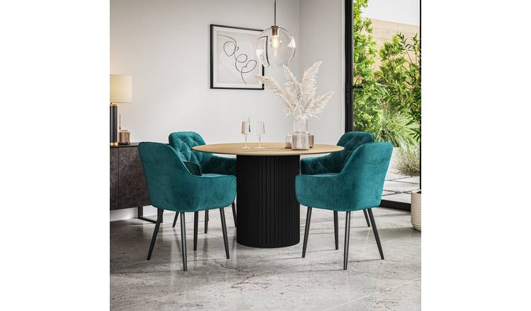 Furniture Online Arlo Anika Oak Top w Blk Legs Dining Table & 4 Blue Chairs
