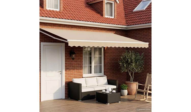 Walplus Electric Aluminium Retractable Awning - Beige and White - 400 x 300 cm