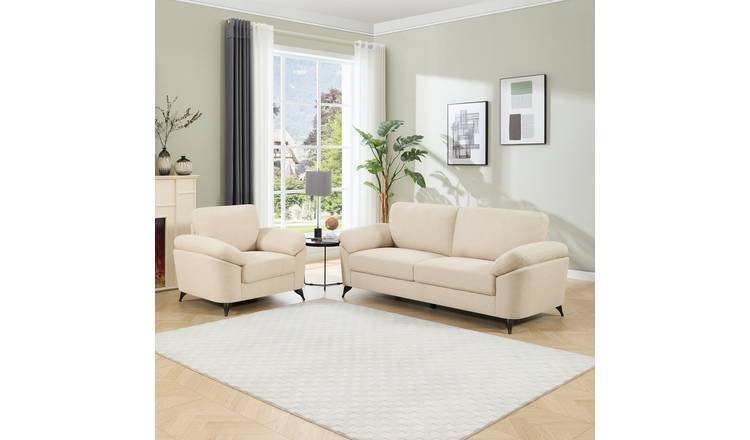 Furniture Online Malmo Scandi Style Linen 1+3 Seater Sofa Set - Beige