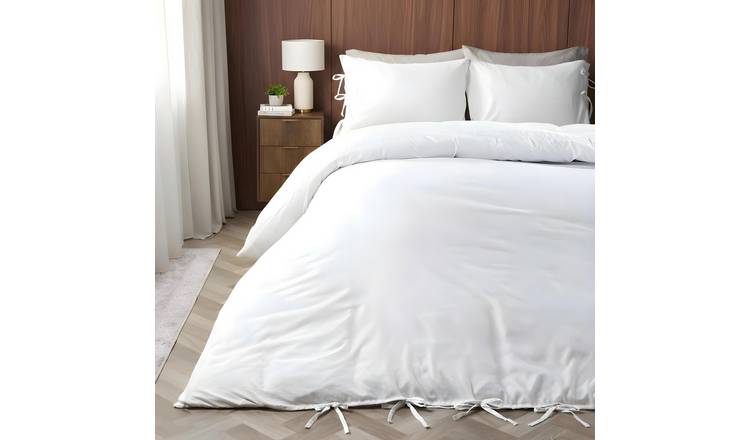 OHS Bow Tie Solid Dye Duvet Cover Set White - Single