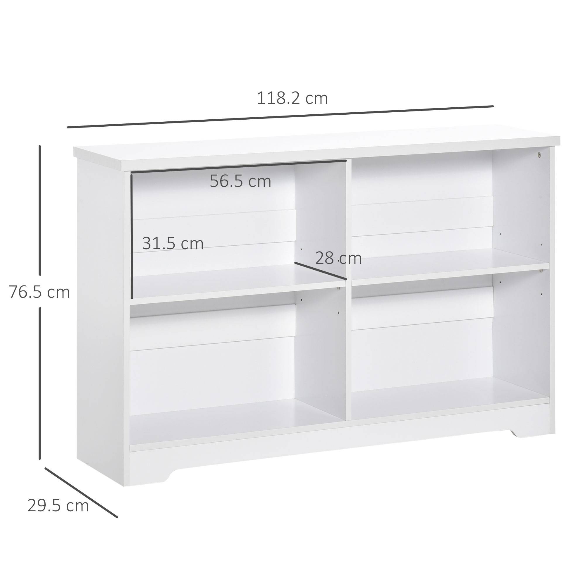 HOMCOM 2 Tier Wooden Freestanding Storage Bookcase with 4 Compartments - White - Image 7