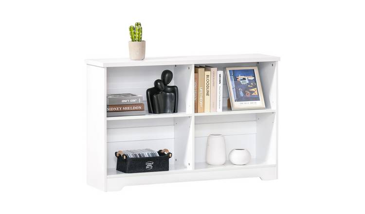 HOMCOM 2 Tier Wooden Freestanding Storage Bookcase with 4 Compartments - White