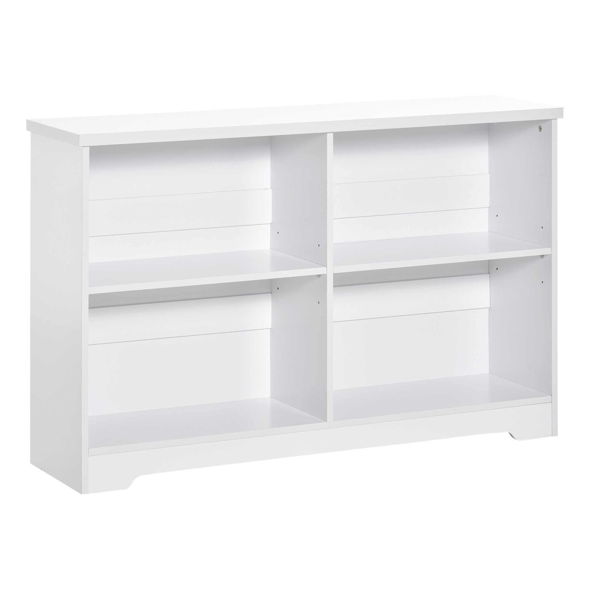 HOMCOM 2 Tier Wooden Freestanding Storage Bookcase with 4 Compartments - White - Image 2