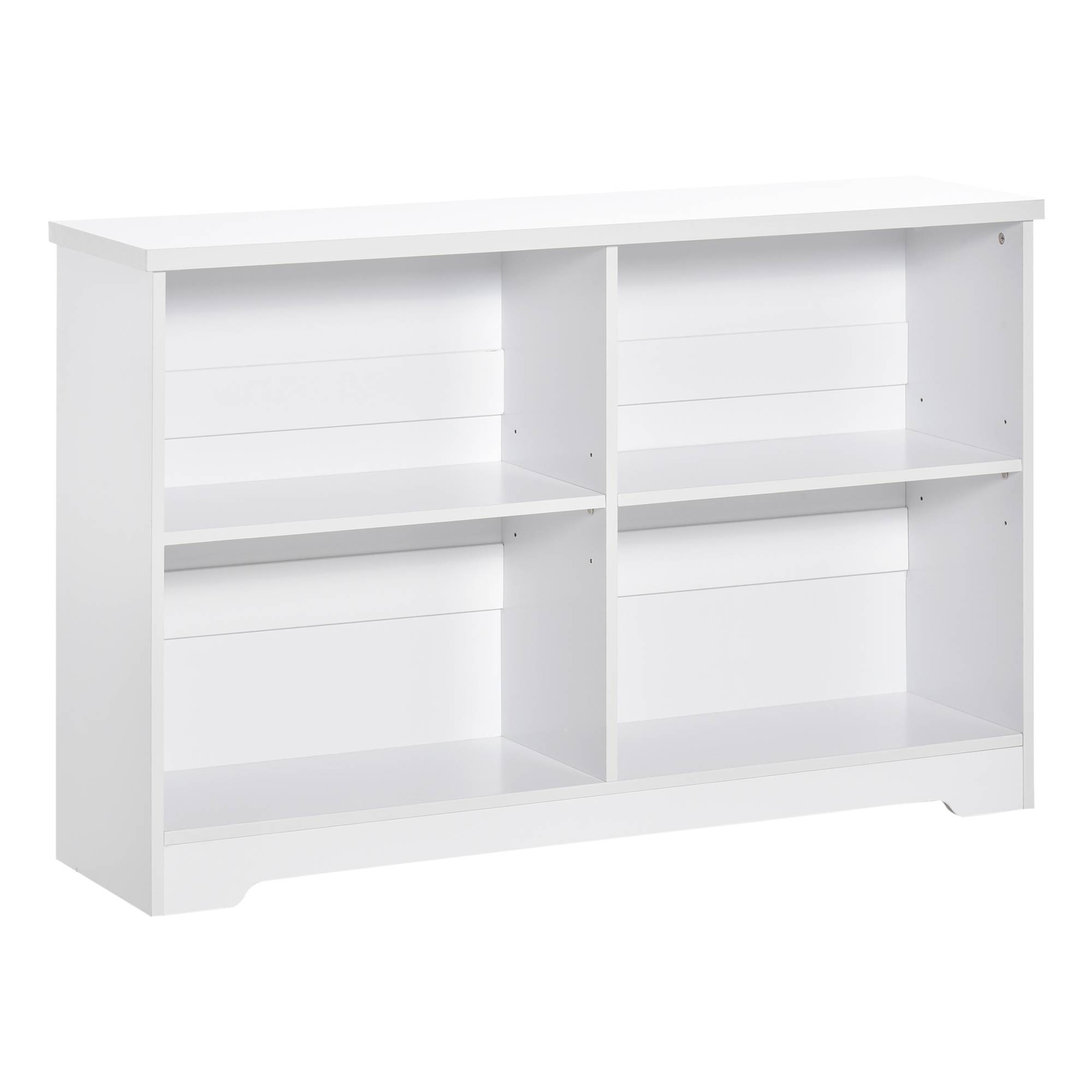 HOMCOM 2 Tier Wooden Freestanding Storage Bookcase with 4 Compartments - White - Image 2