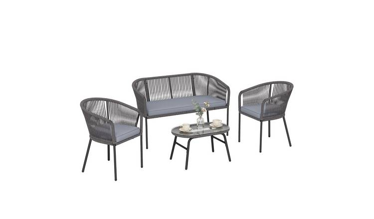 Outsunny 4 Piece Rope Woven Garden Sofa Set - Dark Grey