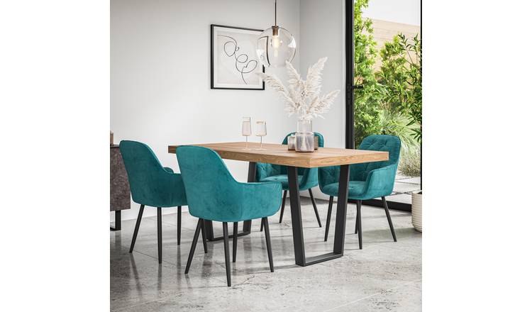 Furniture Online Aria Anika Oak Effect Dining Table & 4 Blue Chairs