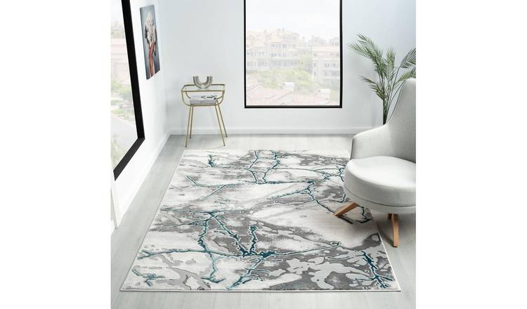 DS Living Carrara Marble Effect Rug - Cream & Teal - 150x80cm